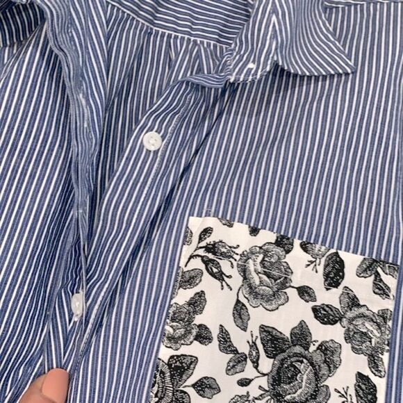 THAKOON blue striped and floral size large button down shirt - Picture 9 of 9
